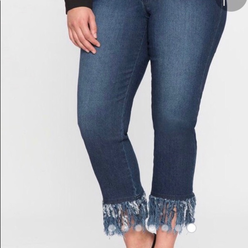 Eloquii high waisted fringe hemmed jeans